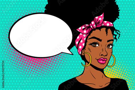 Pop Art Afro American Female Face Sexy Young Black Woman With Afro