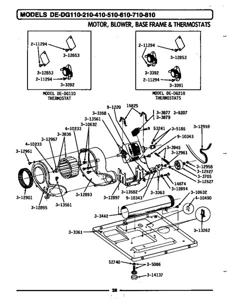 motor blower base frame thermostats diagram parts list  model dg maytag parts dryer