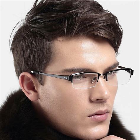 designer mens pure titanium half rimless eyeglasses frames prescription