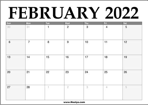 printable calendar  february