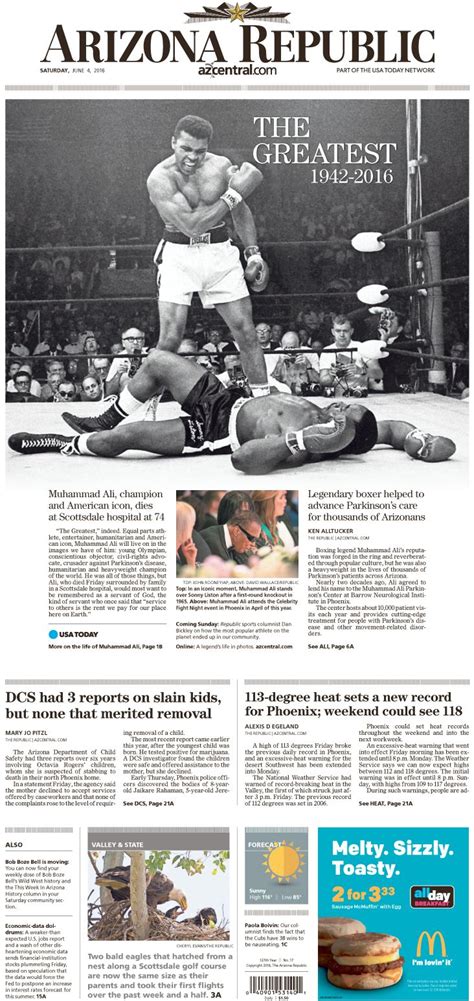 newspaper design american icons muhammad ali boxer layout content