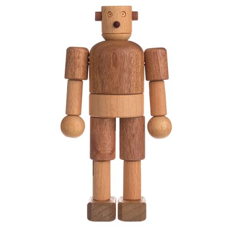 natural wood wooden robot toy signals wc