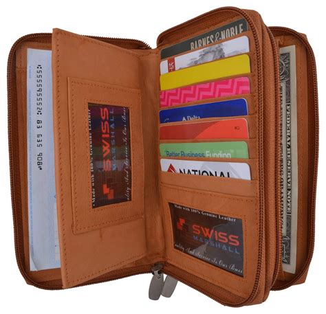 zip  genuine leather tan checkbook credit card id holder ladies