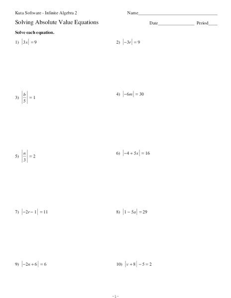 solving absolute  equations worksheet   grade lesson planet