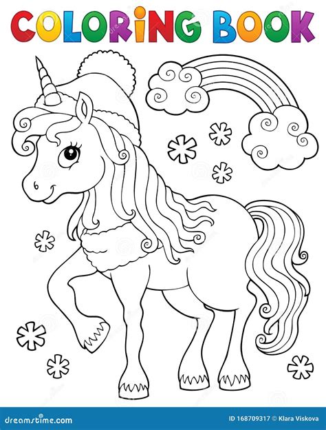 coloring book winter unicorn theme  stock vector illustration