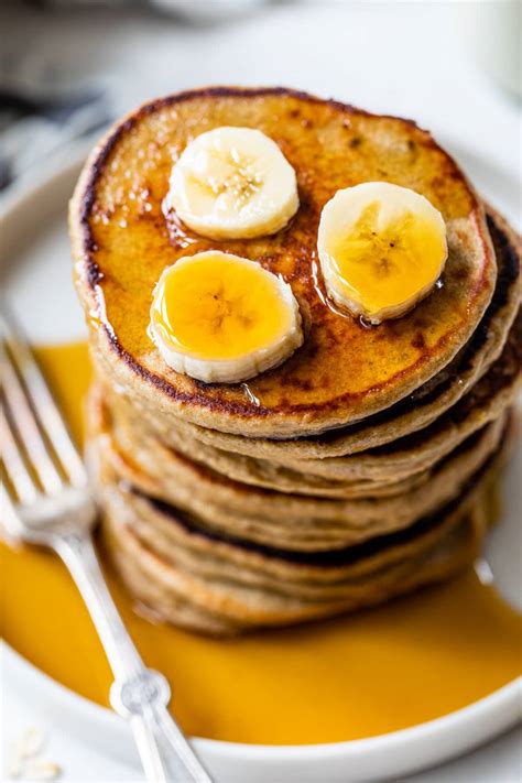 banana oatmeal pancakes blender recipe wellplatedcom healthy