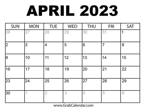 april  calendar fillable