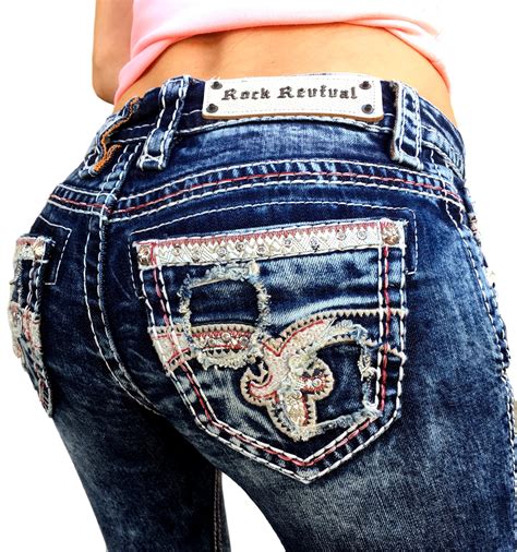Womens Rock Revival Jeans Low Rise Rhinestone Straight Stretch Jean 26