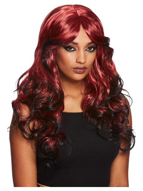 gothic temptress wig red and black halloween vampiress fancy dress wig