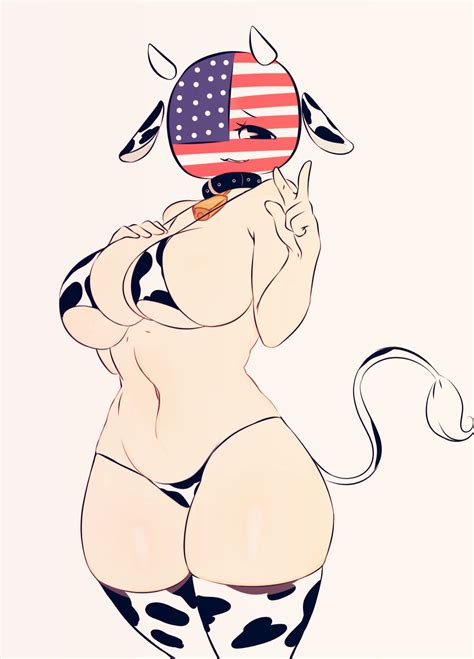 Rule 34 America American Flag Breasts Collar Countryhumans Girl Cow