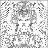 Coloring Pages Beautiful Asian Woman Adult Women Blank Beauty Adults Book Colouring Printable Geisha Color Sheets Books Drawing People Coloriage sketch template