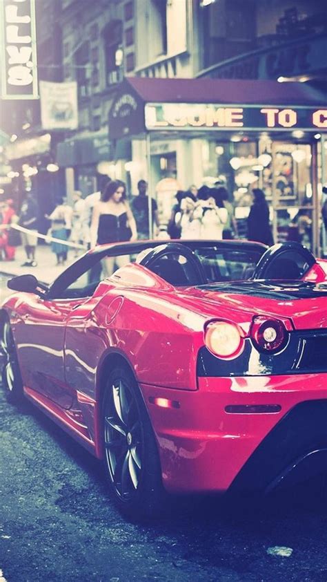 street cornor luxury modern red racing car iphone   wallpaper