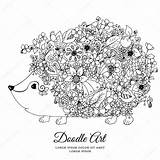 Hedgehog Illustration Coloring Nature Stress Anti Forest Doodle Zentangl Flowers Stock Book Vector Puddle Adults Animal Depositphotos sketch template