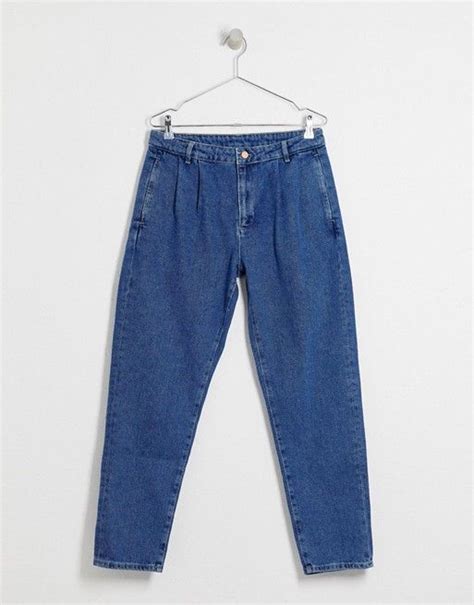 Asos Design Double Pleat Straight Leg Jeans In Light Blue Asos