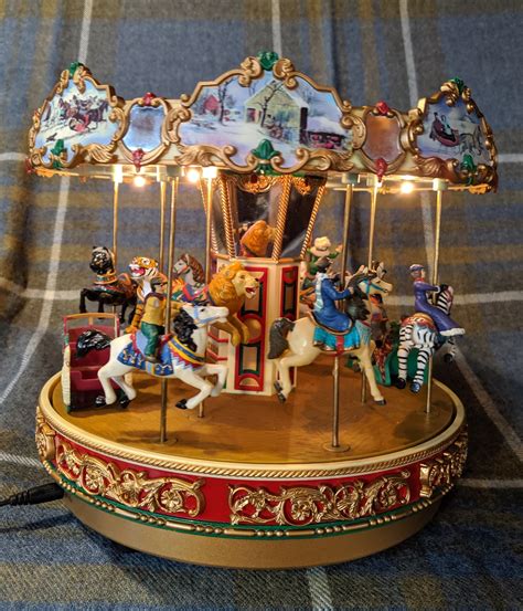 vintage carousel  christmas miniature musical  mechanical  lights