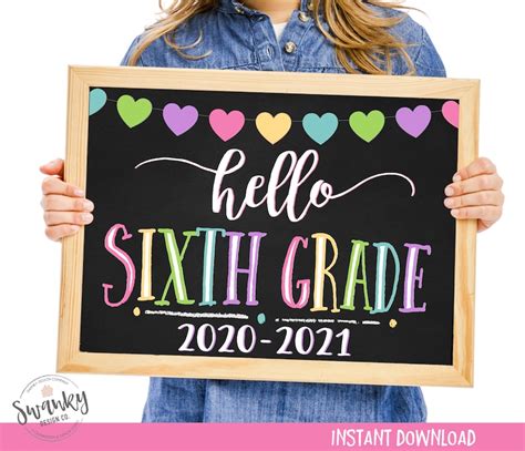 sixth grade sign  day   grade printable etsy