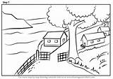 Scenery Village Draw Villages Drawingtutorials101 sketch template