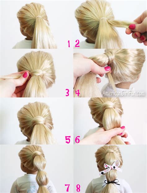doll hairstyle hair wrapped ponytail  ribbon bows americangirlfan