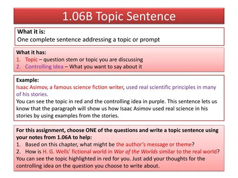 controlling idea paragraph  topic sentence definition