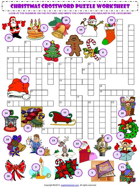 christmas criss cross crossword puzzle vocabulary worksheet