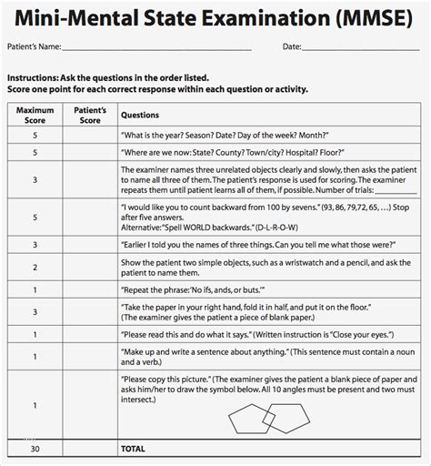mmse test vorlage beste mini mental state examination mmse medworks