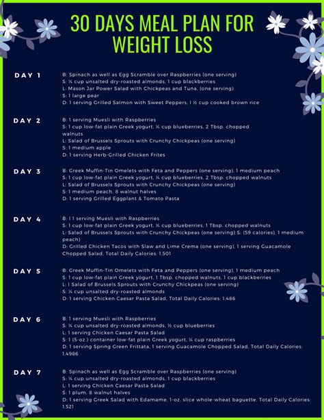 days meal plan  weight loss