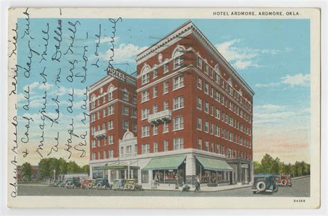 postcard  hotel ardmore  ardmore oklahoma side     portal  texas history