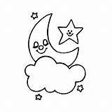Lune Lua Colorir Coloriages Nuage Croissant Crescent Stelle Creciente Etoile Imprimer étoile Desenhos Naturaleza Albumdecoloriages Nuvola sketch template