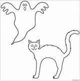 Halloween Coloring Pages Cat Ghost Cats Color Print Kids Happy Adults sketch template