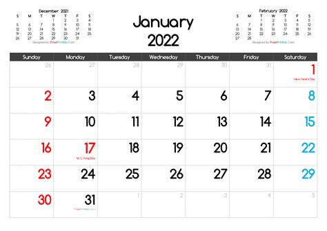 printable calendar january