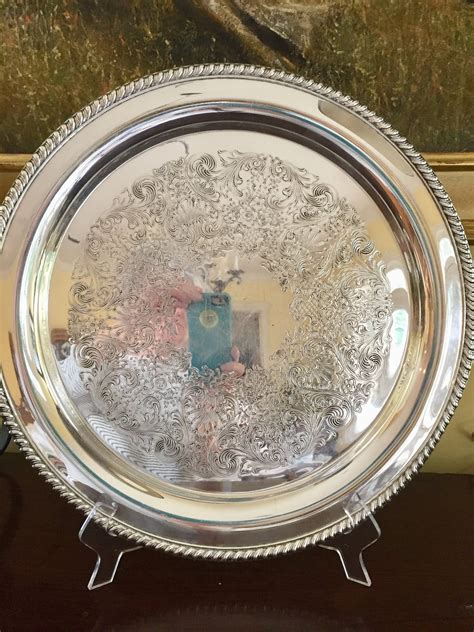 silver tray vintage silver plate   serving tray embossed
