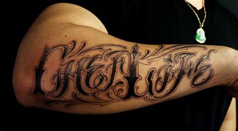 Custom Lettering Chef Life On Outer Forearm Tattoo Chronic Ink