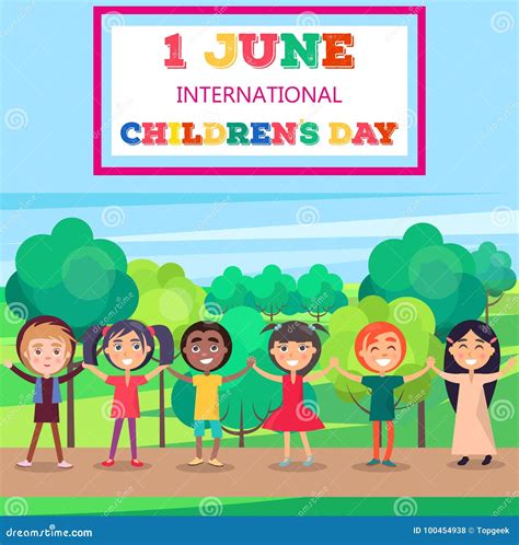 june international childrens day poster  kids stock vector