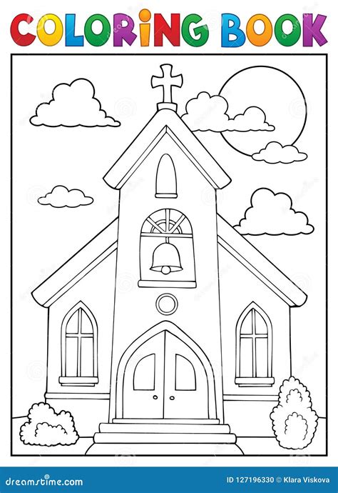coloring book church building theme  stock vector illustration