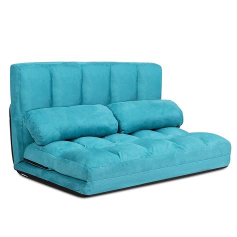 costway foldable floor sofa bed  position adjustable lounge couch   pillows blue walmart