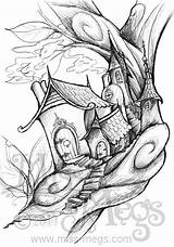 Coloring Pages Fairy Tree House Adult Drawings Houses Woodland Template Color Doodle Treehouse Google Christmas sketch template