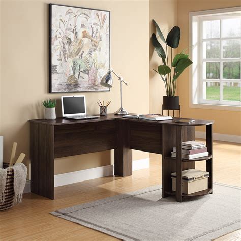 belleze kent  shaped home office desk wood corner computer desk dark
