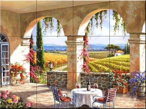 tile art  tuscan scenes wine country terrace tile mural beautiful