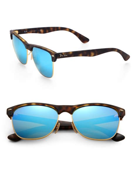 ray ban clubmaster mirrored lens sunglasses in blue for men brown blue