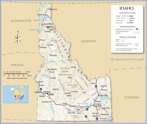 map  idaho state usa nations  project