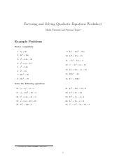 factoringworksheetpdf factoring  solving quadratic equations
