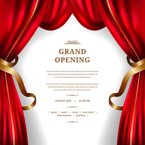 grand opening  red curtain  golden ornament decoration poster