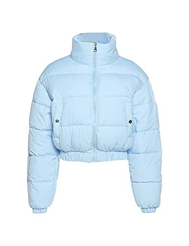 blue cropped puffer jacket  perfect winter coat