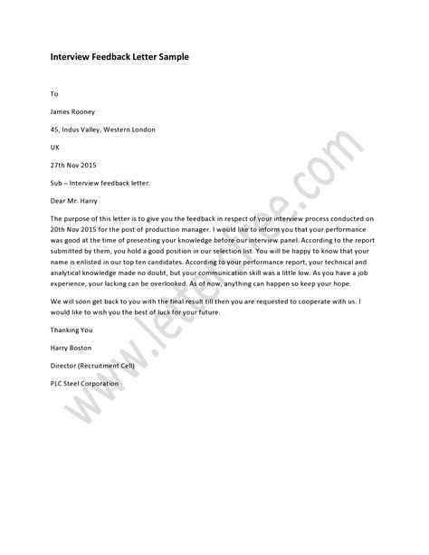 interview feedback letter  letters writing  persuasive essay
