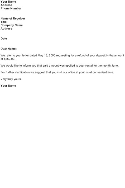 sample letter  refund request
