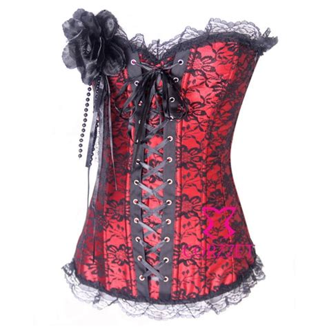 new red sexy lace satin boned corset bodice corselet lace up women top