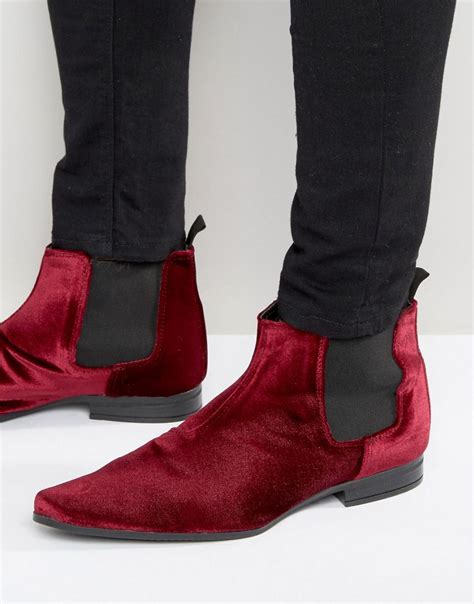 lyst asos chelsea boots  burgundy velvet  red  men