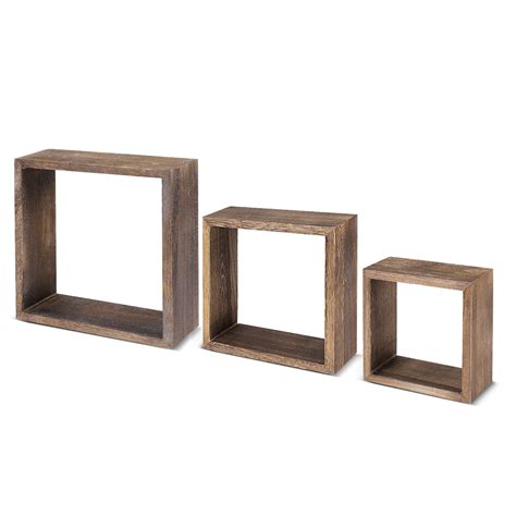 wood square shadow boxes set   wall mounted floating display shelves natural wooden finish