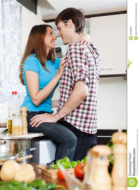 Couple Having Sex At Domestic Kitchen Stock Image Image Of Intimate
