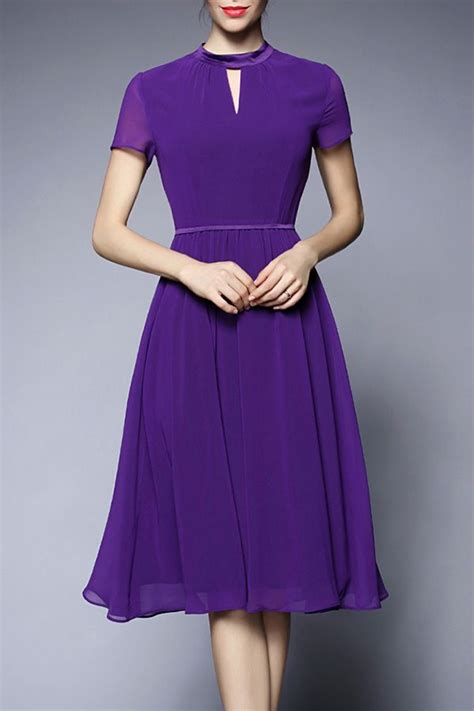 purple short sleeve chiffon dress chiffon midi dress midi swing dress casual formal dresses